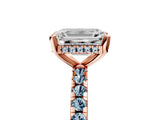 Rose gold Emerald Cut Diamond Solitaire Ring with Pavé Band and Four-Prong Setting_5