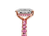 Rose gold Emerald Cut Diamond Solitaire Ring with Pavé Band and Four-Prong Setting_5