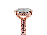 Rose gold Emerald Cut Diamond Solitaire Ring with Pavé Band and Four-Prong Setting_5