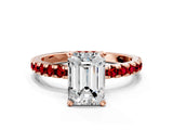 Rose gold Emerald Cut Diamond Solitaire Ring with Pavé Band and Four-Prong Setting