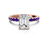 Rose gold Emerald Cut Diamond Solitaire Ring with Pavé Band and Four-Prong Setting