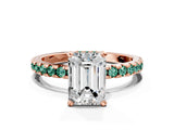 Rose gold Emerald Cut Diamond Solitaire Ring with Pavé Band and Four-Prong Setting