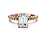 Rose gold Emerald Cut Diamond Solitaire Ring with Pavé Band and Four-Prong Setting