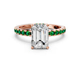 Rose gold Emerald Cut Diamond Solitaire Ring with Pavé Band and Four-Prong Setting