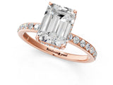 Rose gold Emerald Cut Diamond Solitaire Ring with Pavé Band and Hidden Halo_21