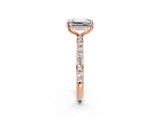 Rose gold Emerald Cut Diamond Solitaire Ring with Pavé Band and Hidden Halo_22