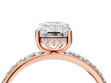 Rose gold Emerald Cut Diamond Solitaire Ring with Pavé Band and Hidden Halo_24