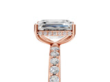 Rose gold Emerald Cut Diamond Solitaire Ring with Pavé Band and Hidden Halo_25