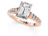 Rose gold Emerald Cut Diamond Solitaire Ring with Pavé Band and Prong Setting_1