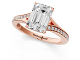 Rose gold Emerald Cut Diamond Solitaire Ring with Pavé Band and Prong Setting_13