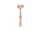 Rose gold Emerald Cut Diamond Solitaire Ring with Pavé Band and Prong Setting_14
