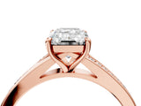 Rose gold Emerald Cut Diamond Solitaire Ring with Pavé Band and Prong Setting_16