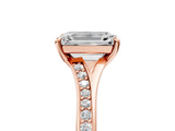 Rose gold Emerald Cut Diamond Solitaire Ring with Pavé Band and Prong Setting_17