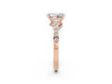 Rose gold Emerald Cut Diamond Solitaire Ring with Pavé Band and Prong Setting_2