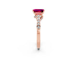 Rose gold Emerald Cut Diamond Solitaire Ring with Pavé Band and Prong Setting_2