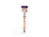 Rose gold Emerald Cut Diamond Solitaire Ring with Pavé Band and Prong Setting_2