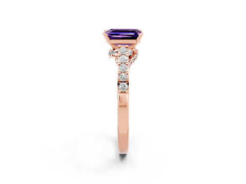 Rose gold Emerald Cut Diamond Solitaire Ring with Pavé Band and Prong Setting_2