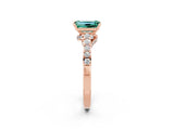 Rose gold Emerald Cut Diamond Solitaire Ring with Pavé Band and Prong Setting_2