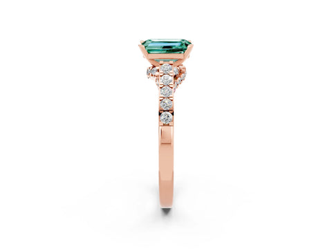 Rose gold Emerald Cut Diamond Solitaire Ring with Pavé Band and Prong Setting_2
