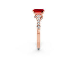 Rose gold Emerald Cut Diamond Solitaire Ring with Pavé Band and Prong Setting_2