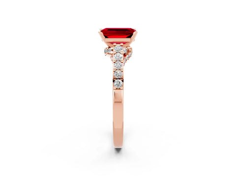 Rose gold Emerald Cut Diamond Solitaire Ring with Pavé Band and Prong Setting_2
