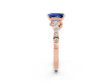 Rose gold Emerald Cut Diamond Solitaire Ring with Pavé Band and Prong Setting_2