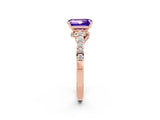 Rose gold Emerald Cut Diamond Solitaire Ring with Pavé Band and Prong Setting_2