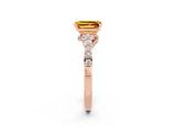 Rose gold Emerald Cut Diamond Solitaire Ring with Pavé Band and Prong Setting_2