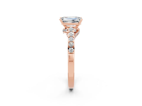 Rose gold Emerald Cut Diamond Solitaire Ring with Pavé Band and Prong Setting_2