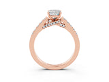 Rose gold Emerald Cut Diamond Solitaire Ring with Pavé Band and Prong Setting_3