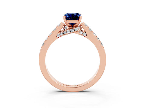 Rose gold Emerald Cut Diamond Solitaire Ring with Pavé Band and Prong Setting_3