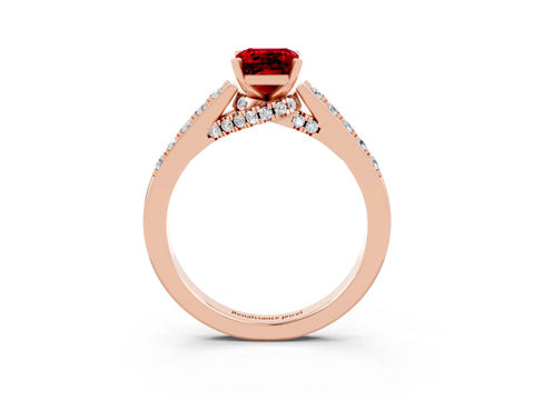 Rose gold Emerald Cut Diamond Solitaire Ring with Pavé Band and Prong Setting_3