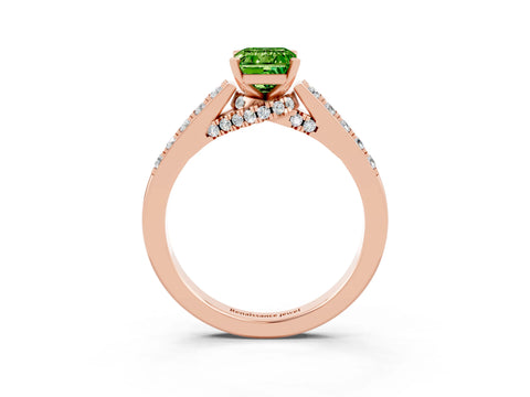 Rose gold Emerald Cut Diamond Solitaire Ring with Pavé Band and Prong Setting_3