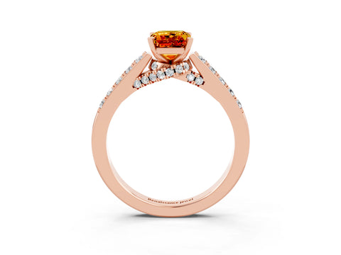 Rose gold Emerald Cut Diamond Solitaire Ring with Pavé Band and Prong Setting_3