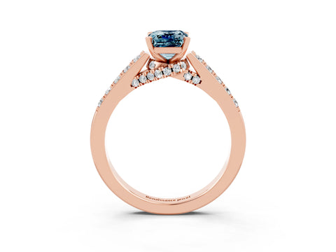 Rose gold Emerald Cut Diamond Solitaire Ring with Pavé Band and Prong Setting_3
