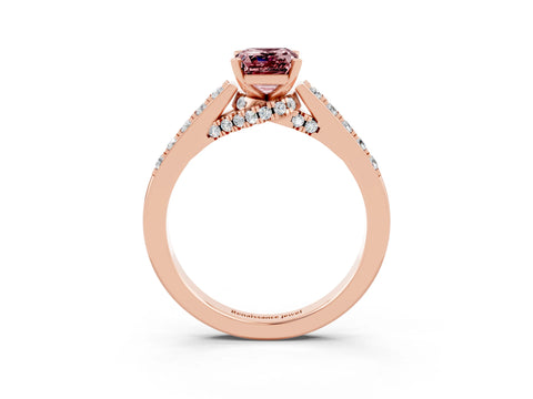 Rose gold Emerald Cut Diamond Solitaire Ring with Pavé Band and Prong Setting_3