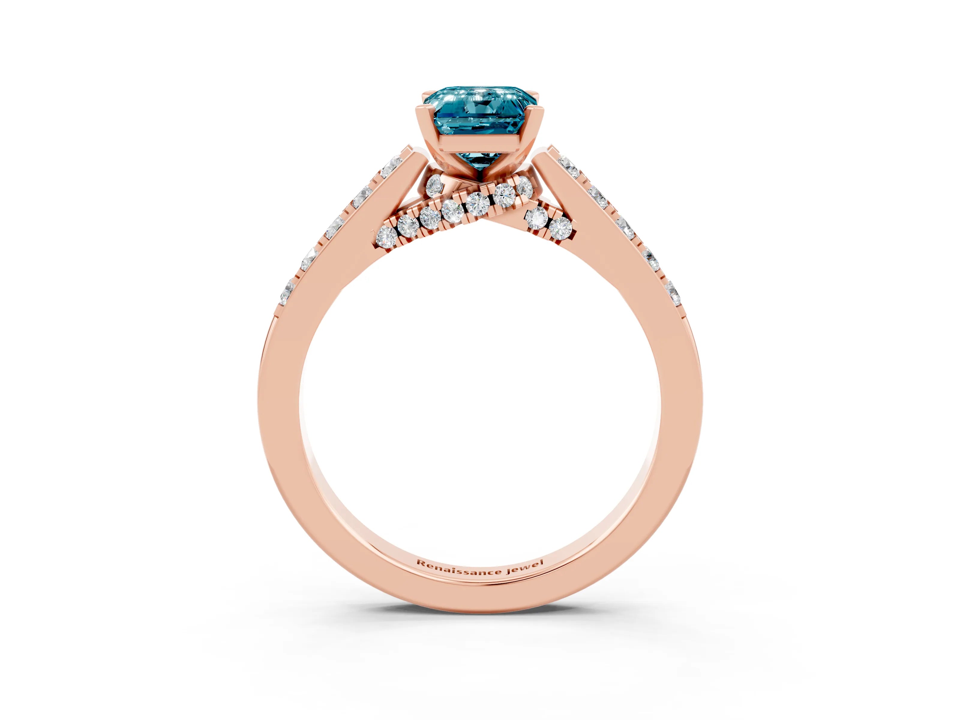 Rose gold Emerald Cut Diamond Solitaire Ring with Pavé Band and Prong Setting_3