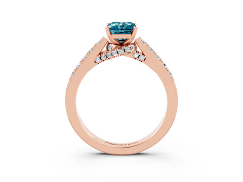 Rose gold Emerald Cut Diamond Solitaire Ring with Pavé Band and Prong Setting_3
