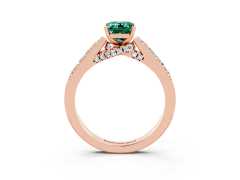Rose gold Emerald Cut Diamond Solitaire Ring with Pavé Band and Prong Setting_3