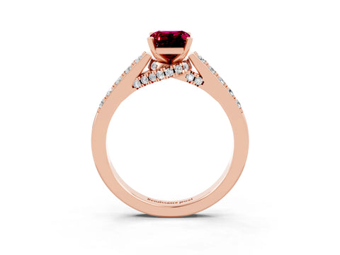Rose gold Emerald Cut Diamond Solitaire Ring with Pavé Band and Prong Setting_3