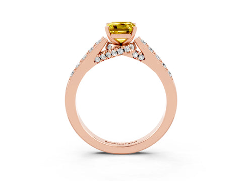 Rose gold Emerald Cut Diamond Solitaire Ring with Pavé Band and Prong Setting_3