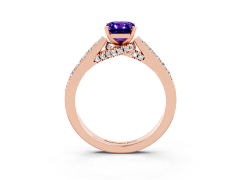 Rose gold Emerald Cut Diamond Solitaire Ring with Pavé Band and Prong Setting_3