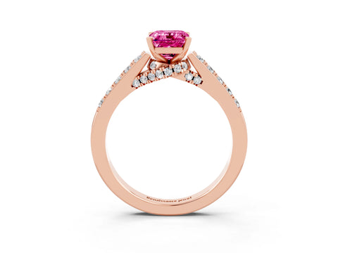 Rose gold Emerald Cut Diamond Solitaire Ring with Pavé Band and Prong Setting_3