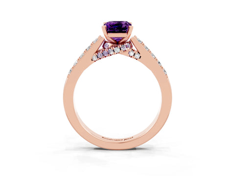 Rose gold Emerald Cut Diamond Solitaire Ring with Pavé Band and Prong Setting_3