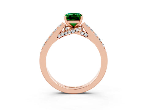 Rose gold Emerald Cut Diamond Solitaire Ring with Pavé Band and Prong Setting_3