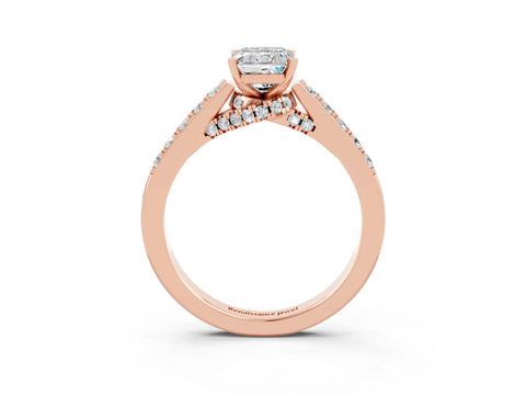 Rose gold Emerald Cut Diamond Solitaire Ring with Pavé Band and Prong Setting_3