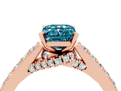 Rose gold Emerald Cut Diamond Solitaire Ring with Pavé Band and Prong Setting_4