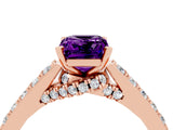 Rose gold Emerald Cut Diamond Solitaire Ring with Pavé Band and Prong Setting_4