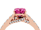 Rose gold Emerald Cut Diamond Solitaire Ring with Pavé Band and Prong Setting_4