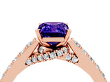 Rose gold Emerald Cut Diamond Solitaire Ring with Pavé Band and Prong Setting_4